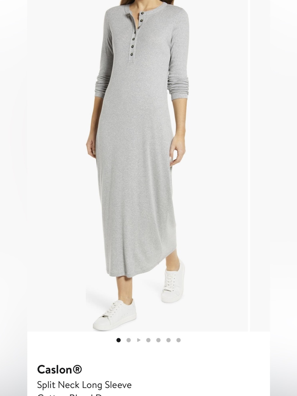 Caslon Light Gray Split Neck Longsleeve Dress